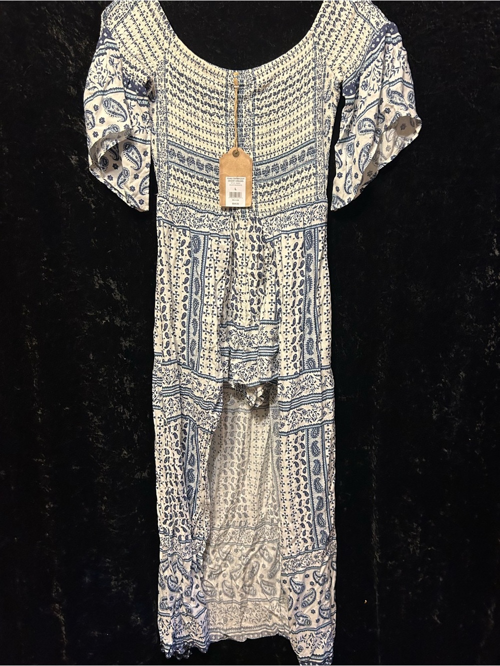 True Craft Blue and White High-Low Boho Dress with shorts underneath